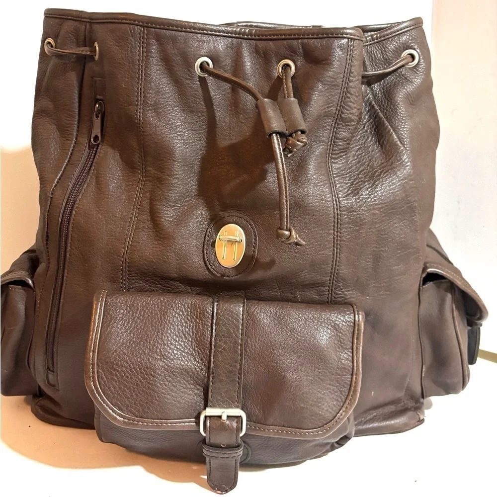 Vintage unisex Brown distressed Leather Backpack